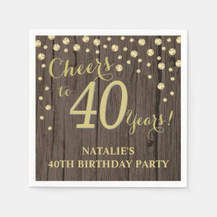 40. Geburtstag Party Rustikales Holz und Gold Diam Serviette