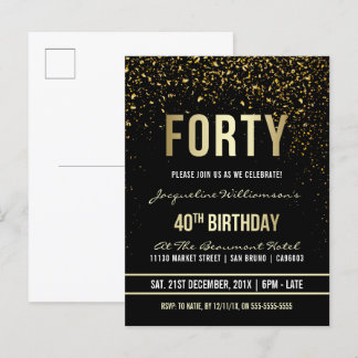 40. Geburtstag Party | Schimmergoldfetti Einladungspostkarte
