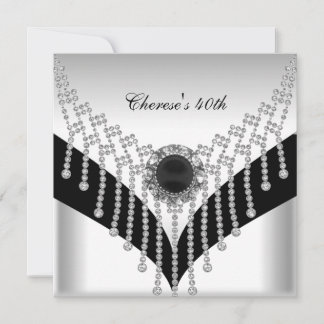 40. Geburtstag Party Schwarz-weiß Diamond Jewel Einladung