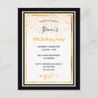 40. Geburtstag Party Schwarz-weiße Goldeinladung