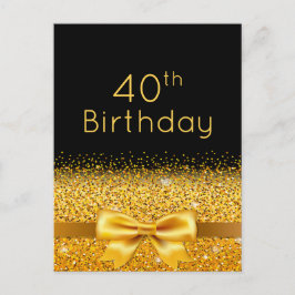 40. Geburtstag Party Schwarzes Gold Funkeln Einlad Postkarte