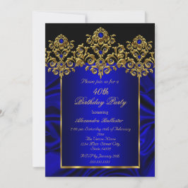 40. Geburtstag Party Silk Royal Blue Gems Gold Einladung