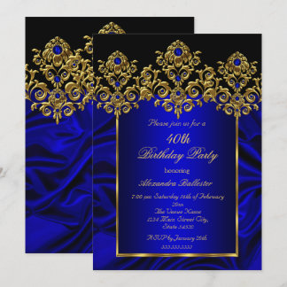 40. Geburtstag Party Silk Royal Blue Gems Gold Einladung