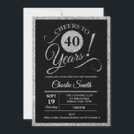 40. Geburtstag Party - Silver Black JEDES ALTER Einladung<br><div class="desc">Party Einladung zum 40. Geburtstag für Damen oder Herren. Elegante Einladungskarte in Imitaten Glitzer silber und schwarz. Enthält Skripttypografie-Schriftart. Bis 40 Jahre! Kann in jedem Alter angepasst werden. Ideal für ein stilvolles Meilenstein am Tag.</div>
