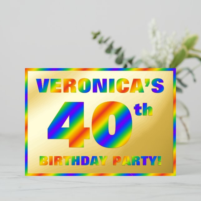 40. Geburtstag Party — Spaß, Regenbogenspektrum "4 Folieneinladung (Stehend vorne)