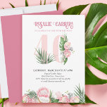 40. Geburtstag Party Tropical Pink Protea Number 4 Einladung<br><div class="desc">40. Party Einladung mit der Nummer 40 mit Blätter aus tropischen Palmen,  Blüten aus rosa Protea und Kokospalmen. Feines,  elegantes Design mit floralen Wasserfarben in Rosa- und Grüntönen. Ideal für 40-jährige Jubiläumsfeiern,  Party oder Party für Gartentee.</div>