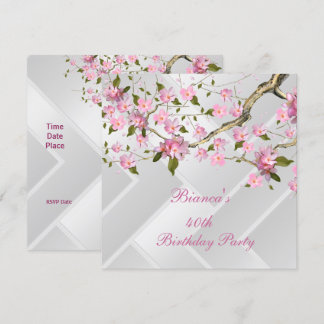 40. Geburtstag Party Weiß rosa Blüten Blütenblüten Einladung