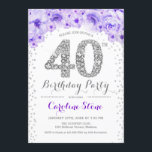 40. Geburtstag Party - Weißes Silber Lila Einladung<br><div class="desc">40. Geburtstag Party Einladung Elegantes Design in Imitaten Glitzer silber,  lila und weiß. Stilvolle Blumeneinladung mit Diamanten und Rose. Ideal für eine gläserne Feier. Bitte schreiben Sie mir,  wenn Sie weitere Anpassungen benötigen.</div>