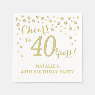 40. Geburtstag Party White und Gold Diamond Serviette