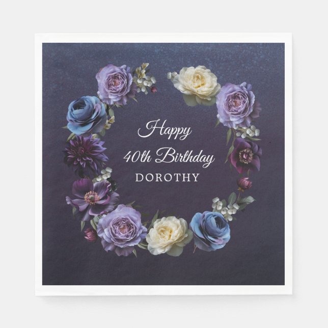 40. Geburtstag Personalisiert Moody Lila Blume Serviette (Vorderseite)