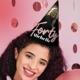 40. Geburtstag personalisiertes Foto Glitzer rosa Partyhütchen