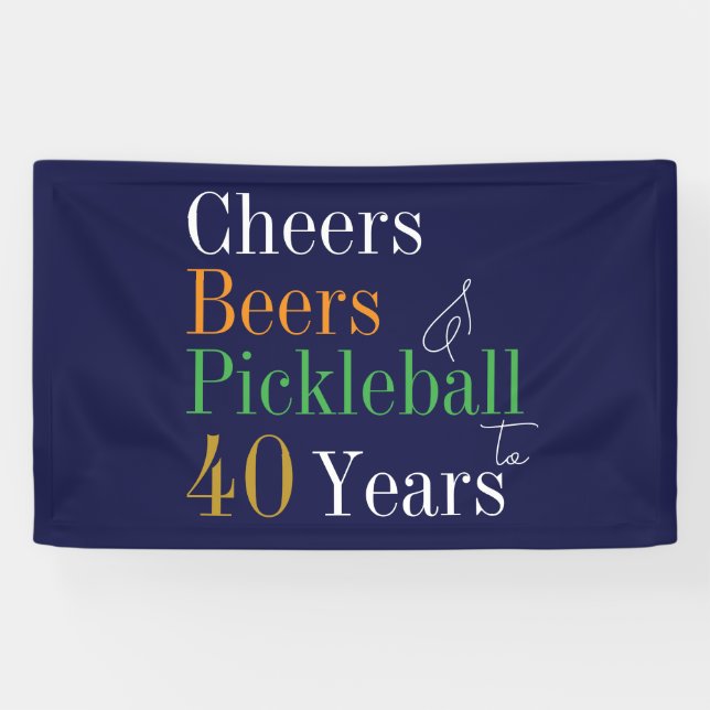 40. Geburtstag Pickleball Cheers Beers Blue Party Banner (Horizontal)