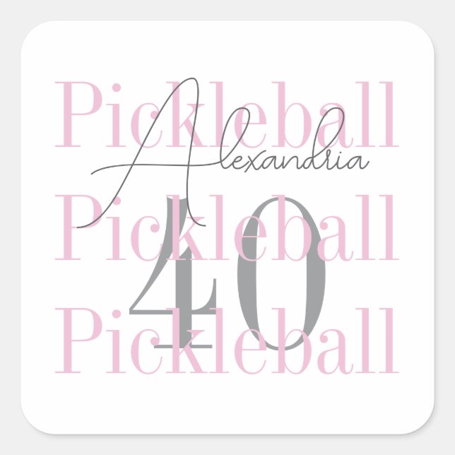 40. Geburtstag Pickleball Party Pink Quadratischer Aufkleber (Vorderseite)