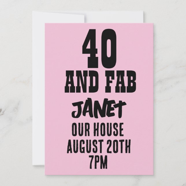 40. GEBURTSTAG PINK CUSTOM PARTY EINLADUNGEN (Vorderseite)