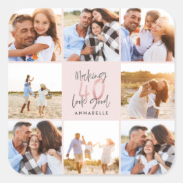 40. Geburtstag pink Girly Glitzer Foto Collage Quadratischer Aufkleber