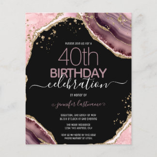 40. Geburtstag Pink Lila Agate Einladung