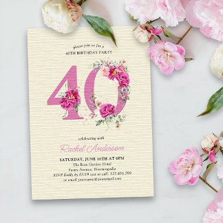 40. Geburtstag Pink Peony Floral Number 40 Einladung