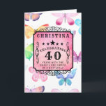 40. Geburtstag Pink Watercolor Butterfly Gruß Karte<br><div class="desc">Die Schönheit der Schmetterlinge mit der Weichheit der Wasserfarben und die rosa Waschen macht dies zu einem besonderen 40. Geburtstagskartendesign. Einfacher Text mit der bereitgestellten Vorlage.</div>