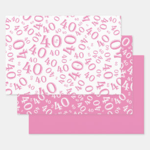 40. Geburtstag Pink & White Number Pattern 40 Geschenkpapier Set