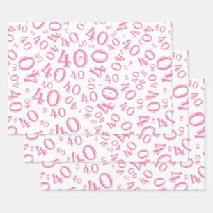 40. Geburtstag Pink & White Nummernmuster 40 Geschenkpapier Set