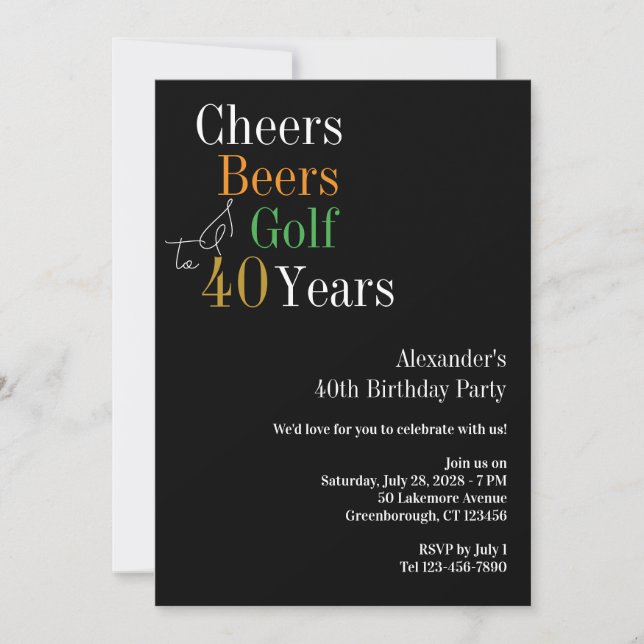 40. Geburtstag Prost Bier und Golf Einladung (Vorderseite)
