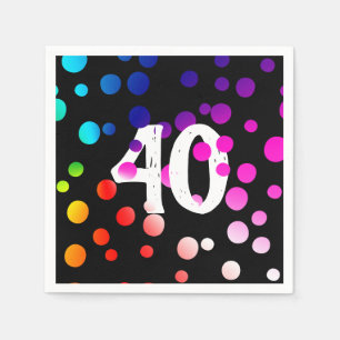 40. Geburtstag Rainbow Dots auf Black Serviette