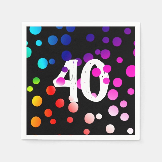 40. Geburtstag Rainbow Dots auf Black Serviette (Vorderseite)
