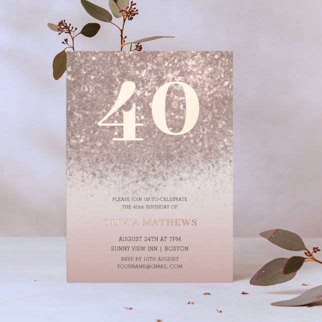 40. Geburtstag Real Rose Gold Folieneinladung (Von Creator hochgeladen)