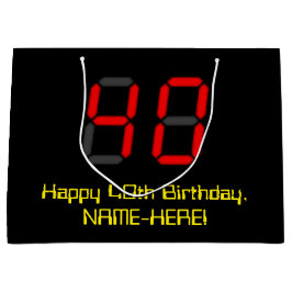40. Geburtstag: Red Digital Clock Style "40" + Nam Große Geschenktüte