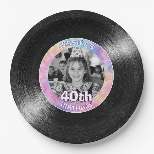 40. Geburtstag Regenbogen Retro-Papier Pappteller (Vorderseite)