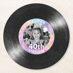 40. Geburtstag Regenbogen Retro-Papieruntersetzer Runder Pappuntersetzer