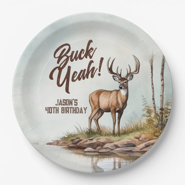 40. Geburtstag Rehbock Yeah Jagd auf Hirsche Pappteller (Vorderseite)