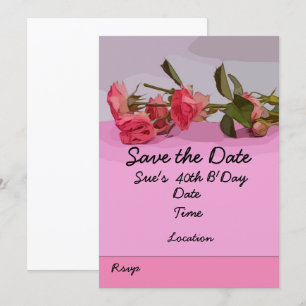40. Geburtstag rett Datum mit rosa Rosen Aquarell Einladung