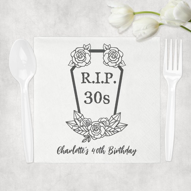 40. Geburtstag Rip 30s Coffin Rose Party Serviette (40th Birthday Rip 30s Coffin Roses Party Napkins
)