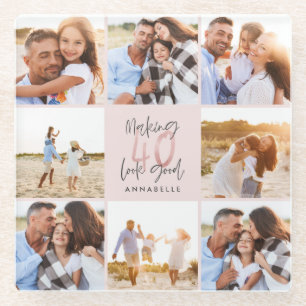 40. Geburtstag rosa Girly Glitzer Foto Collage Glasuntersetzer