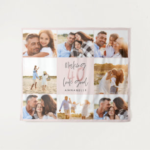 40. Geburtstag rosa Mädchen Glitter Foto-Collage Wandteppich