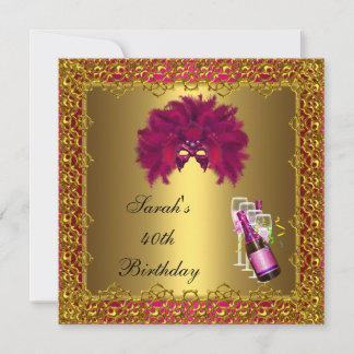 40. Geburtstag rosa Maske Champagne Gold Lace Einladung