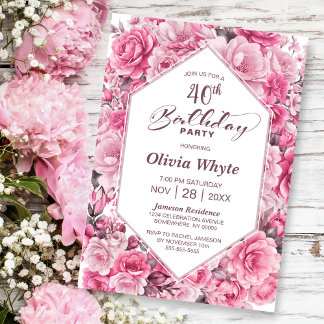 40. Geburtstag Rosa Party Einladung