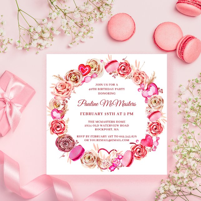 40. Geburtstag Rosa Wirbles Herz Valentine Einladung (Von Creator hochgeladen)