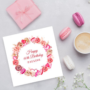 40. Geburtstag Rosa Wirbles Herz Valentins Serviette