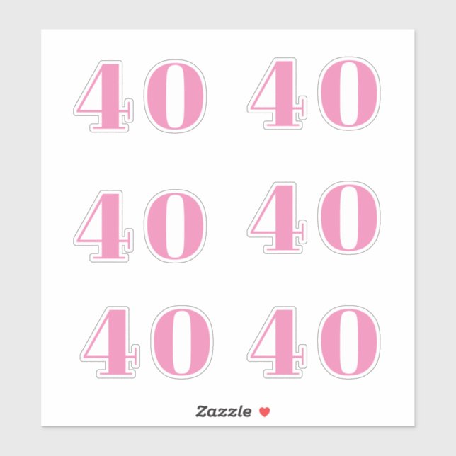 40. Geburtstag rosa Zahl 40 Custom Age Trendy Aufkleber (Blatt)