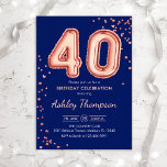 40. Geburtstag - Rose Gold Balloons Marine Einladung<br><div class="desc">40. Party Einladung. Elegantes Design in Imitate Glitzer Rose Gold und Marineblau. Die Einladungs-Karte bietet Rose Gold Nummer 40 Ballons und Skript-Schriftart. Ideal für eine stilvolle Feier. Nachricht,  wenn du ein Alter brauchst.</div>