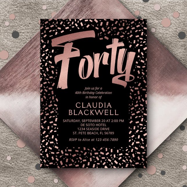 40. Geburtstag Rose Gold Confetti Einladung (Von Creator hochgeladen)
