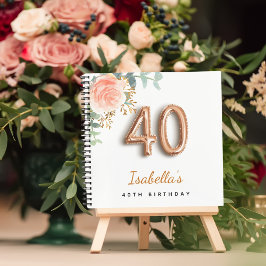 40. Geburtstag Rose Gold Eukalyptus Gästebuch Notizbuch