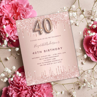 40. Geburtstag Rose Gold Glitzer Einladung