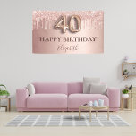40. Geburtstag Rose Gold Glitzer Rosa Ballon Stil Banner<br><div class="desc">Elegant, klassisch, glamourös und mädchenhaft für ein 40. Party. Rose Gold und rot Rosa, Farbverlauf Hintergrund. Dekoriert mit Rose Gold, rosa Imitat Glitzer Tropfen, Farbe Tropflook. Personalisieren und einen Namen hinzufügen. Mit dem Text: Happy Birthday plus den Geburtstag Mädchen Namen. Der Text ist mit einem modernen, dunklen Rose gefärbten Handschrift...</div>