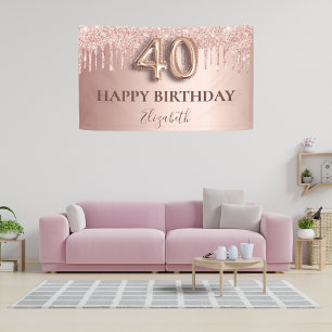 40. Geburtstag Rose Gold Glitzer Rosa Ballon Stil Banner
