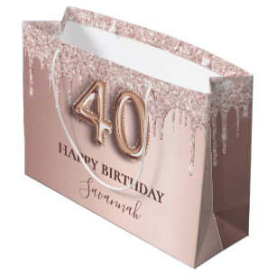 40. Geburtstag Rose Gold Glitzer Rosa Ballon Stil Große Geschenktüte