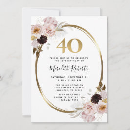 40. Geburtstag Rose Gold Metallic Floral Party Einladung