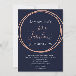 40. Geburtstag Rose Gold Navy Einladung Geburtstag